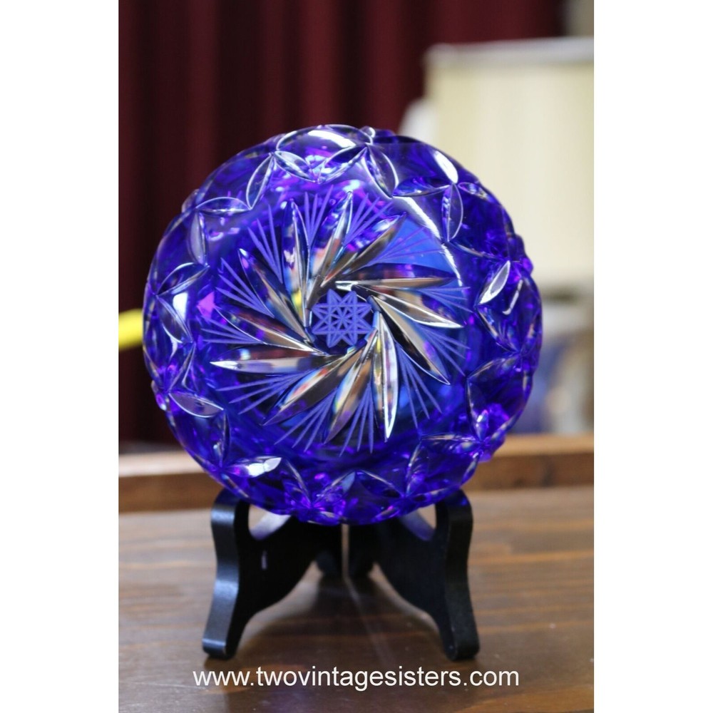 Cobalt Blue Cut To Clear Crystal Bowl